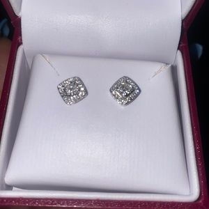 Helzberg Diamond White Sapphire Halo Earrings in Sterling Silver